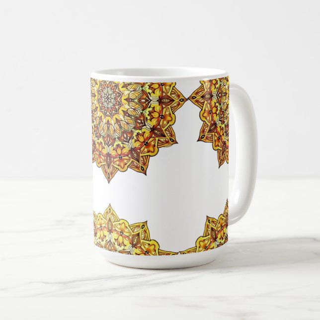 CLASSICAL WHITE CANECA - MANDALA TOM/GOLD COFFEE MUG (Front Right)