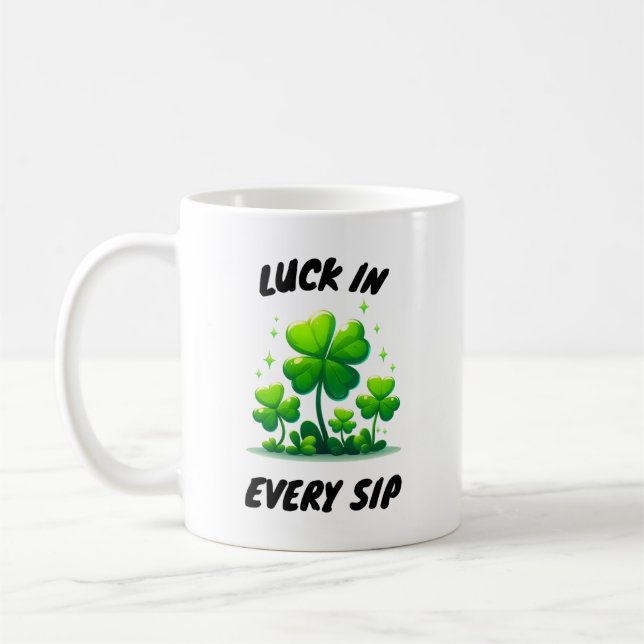 Classical white coffee coat clover design mug (Left)