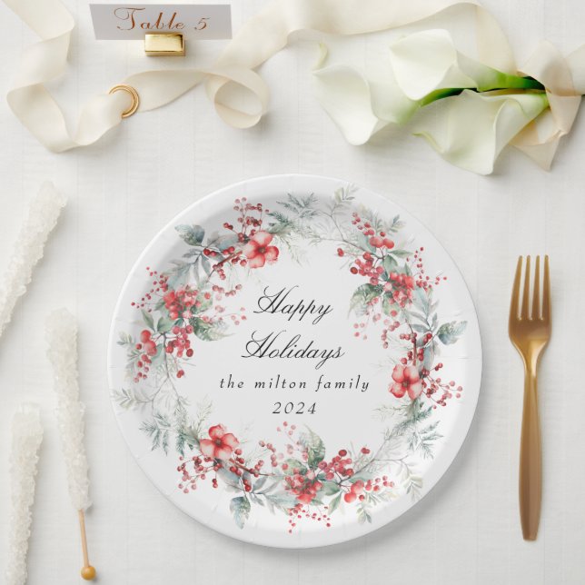 Classical Winter Holiday Berries Paper  Paper Plate (Wedding)