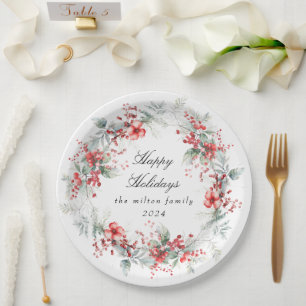 Classical Winter Holiday Berries Paper  Plate