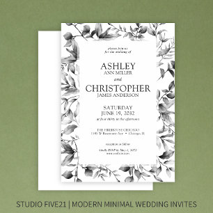 Classically Elegant Rustic Floral Border Wedding Invitation