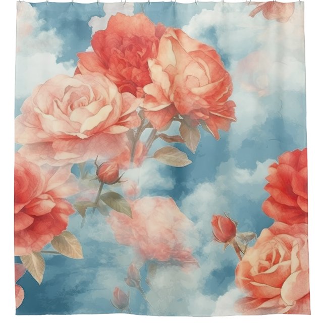 Classics - Angelic Pink and Red Roses in soft clou Shower Curtain (Front)