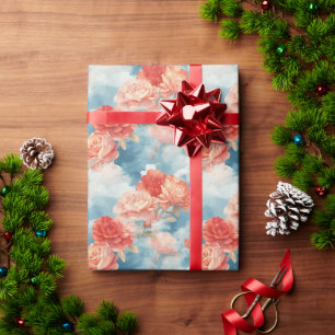 Classics - Angelic Pink & Red Roses in soft clouds Wrapping Paper