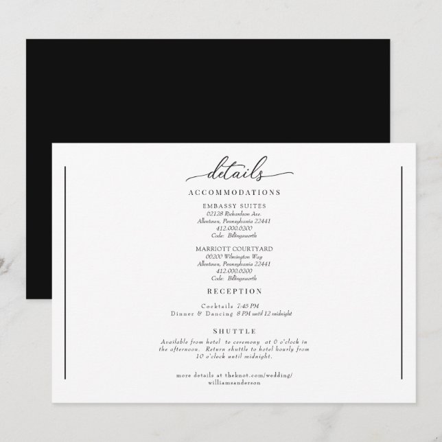 Classis Black & White Wedding Details Enclosure Invitation (Front/Back)