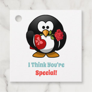 Classroom Kids Valentines Day Penguin Heart Favour Tags