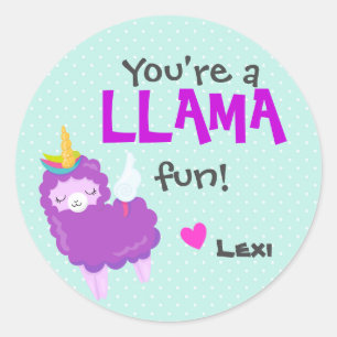 Classroom Llama Valentine - llamacorn Classic Round Sticker