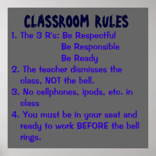 CLASSROOM  RULES, 1. The 3 R's: Be Respectful  ... Poster