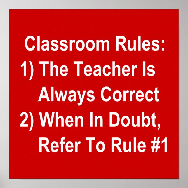 Classroom Rules (all white text on red) Poster (Front)