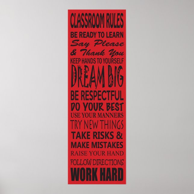 Classroom Rules Poster (Red), 12" x 36" (Front)