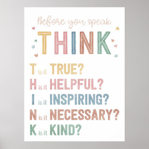 Classroom Teacher School Decor Think Kind Sign