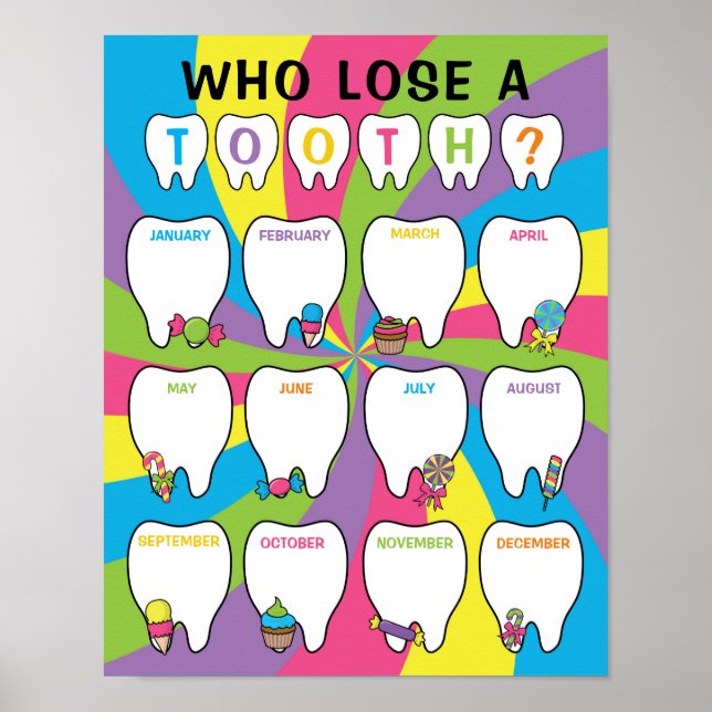 Classroom Tooth Tally Chart Poster in Candy Theme (Front)
