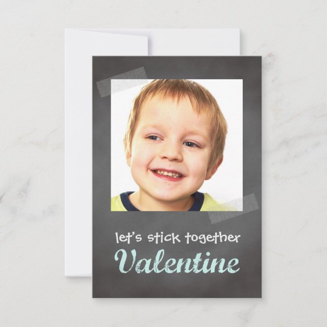 Classroom valentine exchange chalkboard photo blue invitation (Front)
