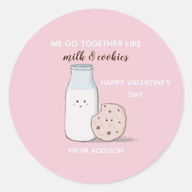 Classroom Valentine Milk and Cookies Classic Round Sticker (Front)