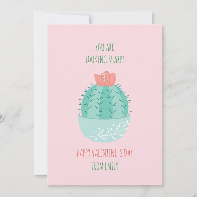 Classroom Valentine Succulent Cactus Card (Front)