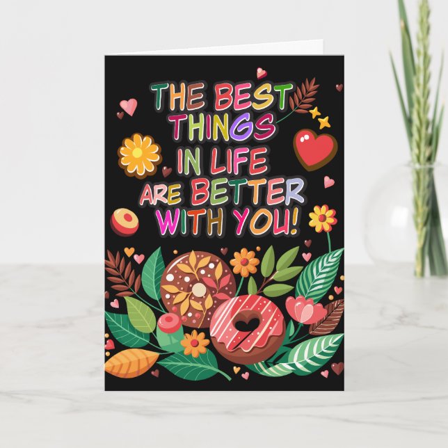 Classroom Valentine's Day Boho Doughnuts and Flowe Card (Front)