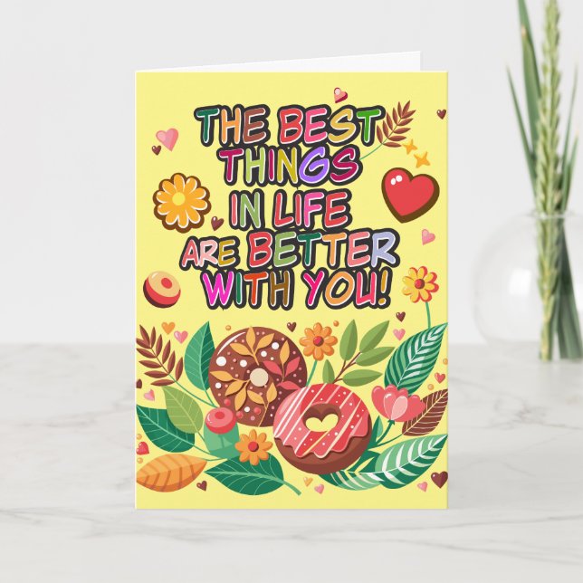 Classroom Valentine's Day Boho Doughnuts and Flowe Card (Front)