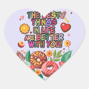 Classroom Valentine's Day Boho Doughnuts and Flowe Heart Sticker