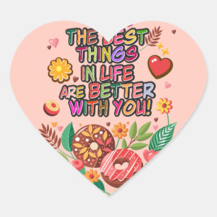 Classroom Valentine's Day Boho Doughnuts and Flowe Heart Sticker