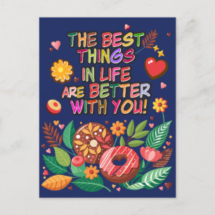 Classroom Valentine's Day Boho Doughnuts and Flowe Holiday Postcard