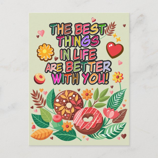 Classroom Valentine's Day Boho Doughnuts and Flowe Holiday Postcard (Front)