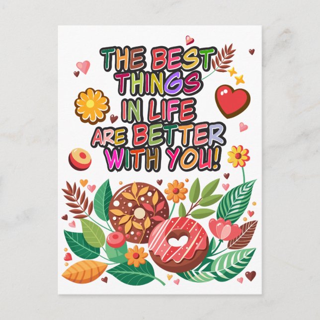 Classroom Valentine's Day Boho Doughnuts and Flowe Holiday Postcard (Front)