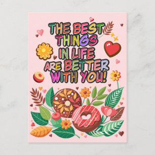 Classroom Valentine's Day Boho Doughnuts and Flowe Holiday Postcard