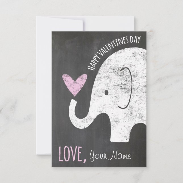 Classroom Valentine's Day Card Elephant Chalkboard (Front)