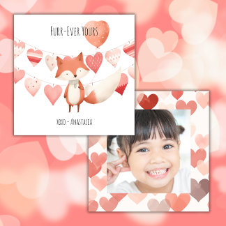 Classroom Valentine's Day, Cute Fox Heart, Photo Card