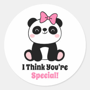 Classroom Valentine's Day Cute Panda Pink Bow  Classic Round Sticker