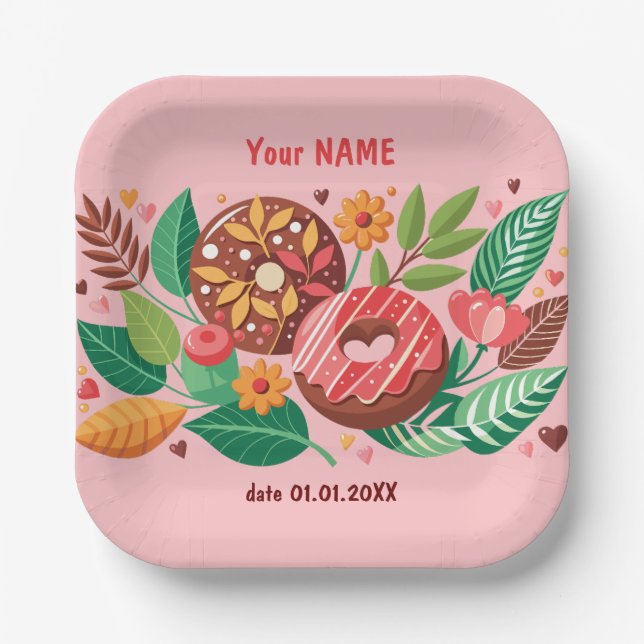 Classroom Valentine's Day Doughnut Flower Personal Paper Plate (Front)