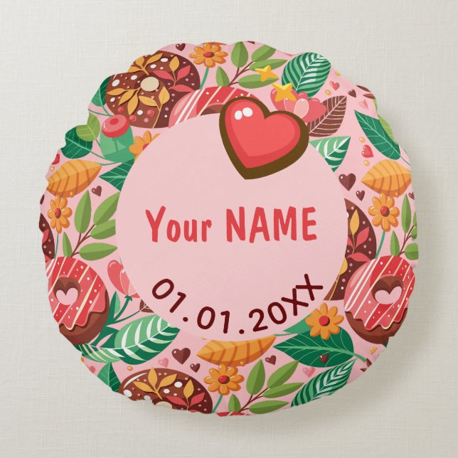 Classroom Valentine's Day Doughnut Flower Personal Round Cushion (Front)