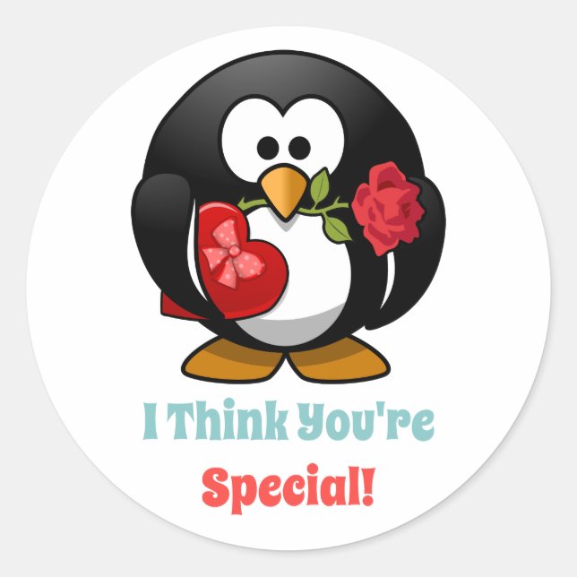 Classroom Valentine's Day Penguin Heart  Classic Round Sticker (Front)