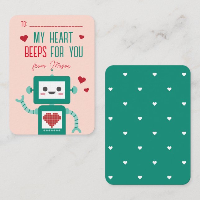 Classroom Valentine's Day Robot Beeps Card (Front/Back)