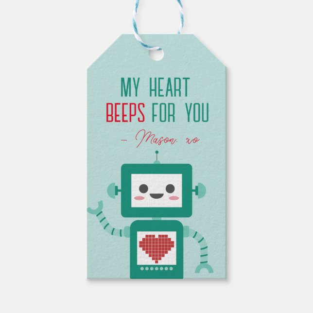 Classroom Valentine's Day Robot Beeps Gift Tag (Front)