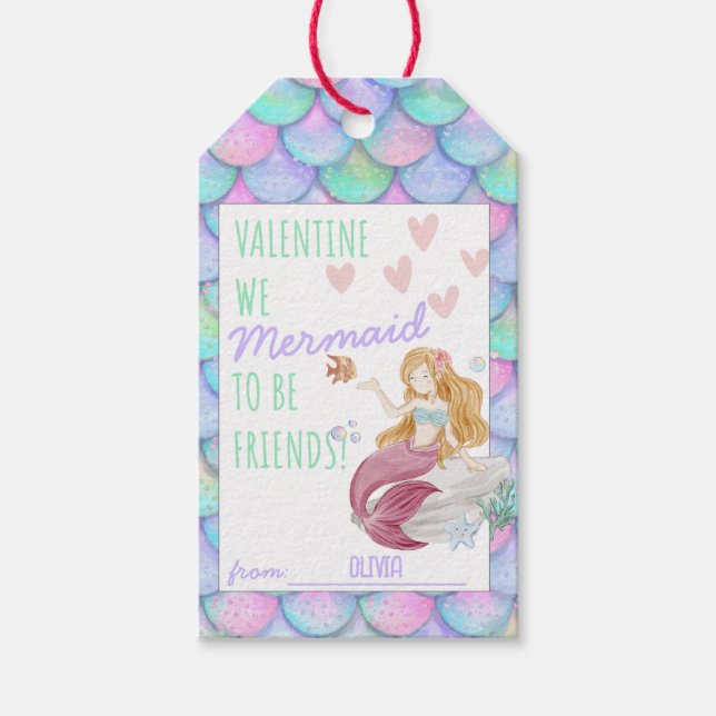 Classroom Valentine's Personalized MERMAID Gift Tags (Front)