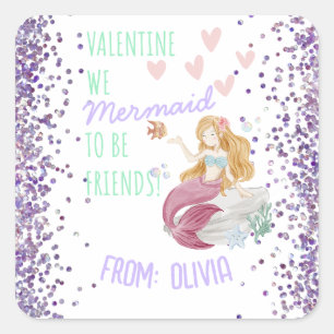 Classroom Valentine's Personalized MERMAID Square Sticker