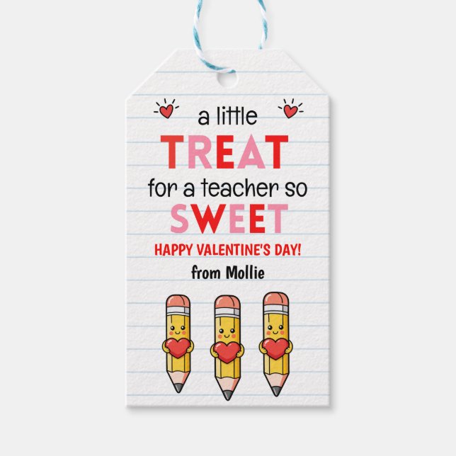 Classroom Valentines Teacher Heart Pencil Gift Tag (Front)