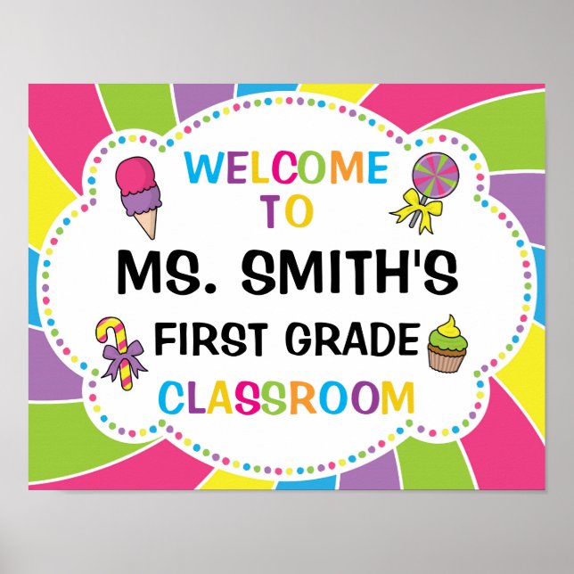 Classroom Welcome Sign in Candy Theme (Front)