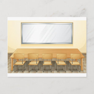 Classroom with whiteboard and chairs postcard