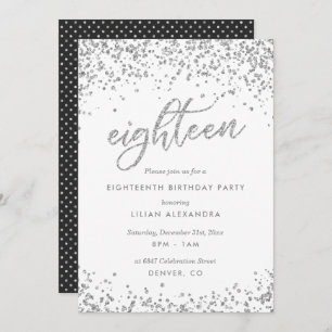 Classy 18th Birthday Invitation, Sparkly Confetti Invitation