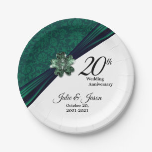 Classy 20th Emerald Wedding Anniversary Design Paper Plate