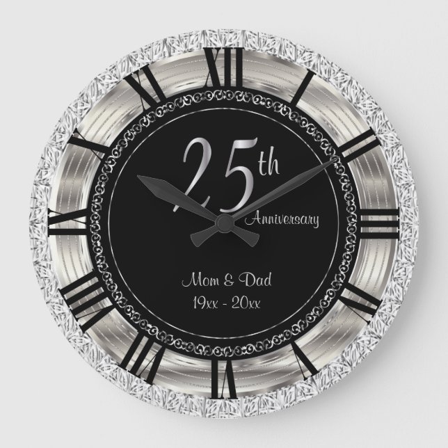 Classy 25th Silver Anniversary Large Clock (Front)