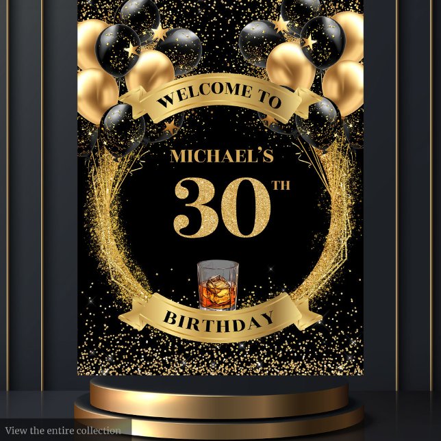 Classy 30 Man Birthday Whiskey Celebration Banner Tapestry (Classy 30 Man Birthday Whiskey Celebration Banner Tapestry)