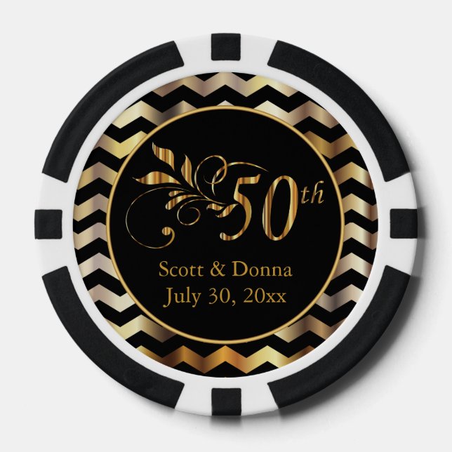 Classy 50th Golden Wedding Anniversary Poker Chips (Front)