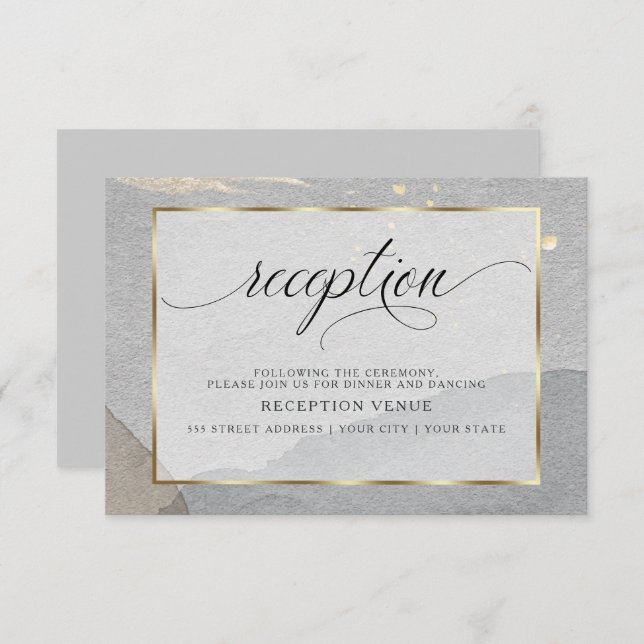Classy Abstract Watercolor Splash Pewter Invitation (Front/Back)