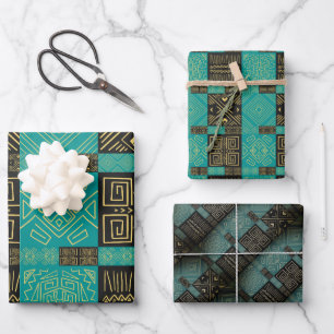 Classy African Tiles Line Art Pattern      Wrapping Paper Sheet