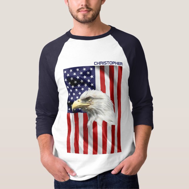 Classy American Eagle, The USA Flag, Patriotic T-Shirt (Front)