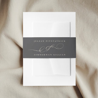 Classy Ampersand Charcoal Script Beige The Wedding Invitation Belly Band