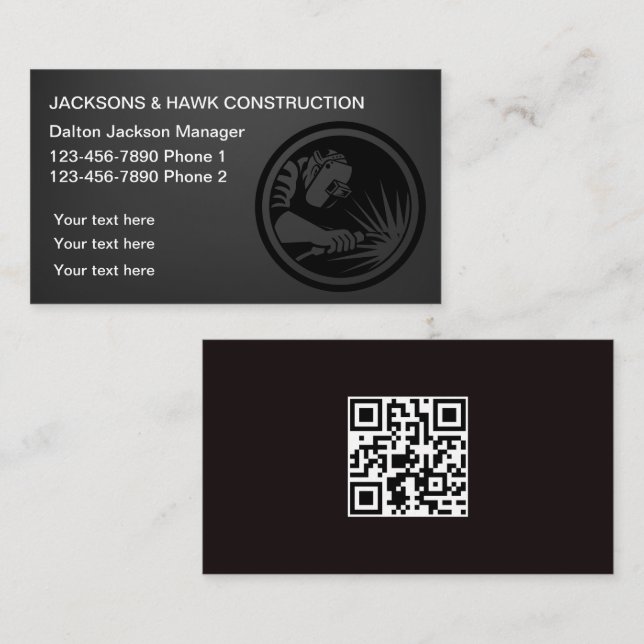 Classy And Cool Construction Theme QR Code Business Card (Front/Back)