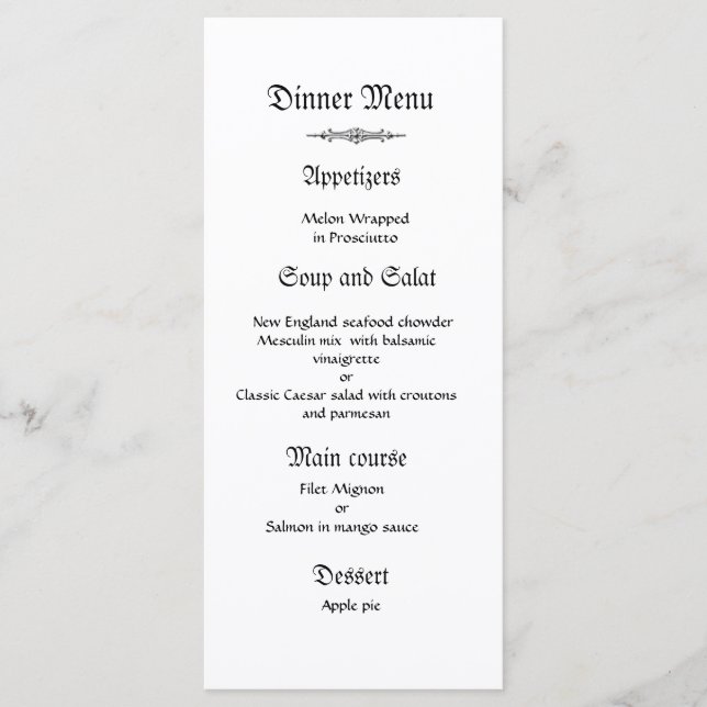 Classy and eleganet green wedding dinner menu (Front)